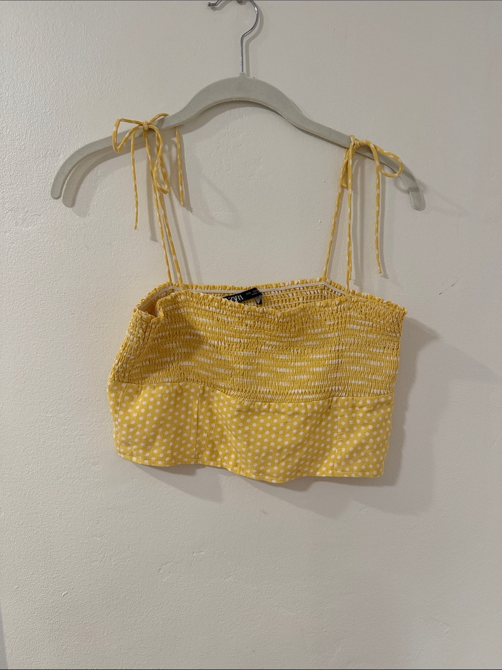 Zara Yellow Polka Dot Smocked Crop Camisole